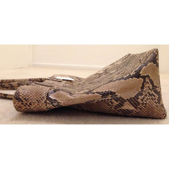 Authentic New Unused GENUINE natural beige brown PYTHON Carlos Falchi tote bag - Picture 6 of 11